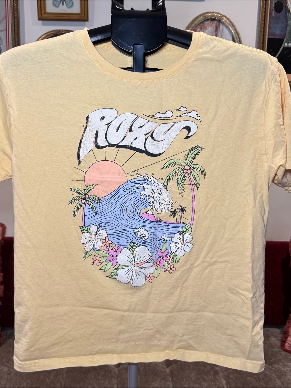 Roxy Pastel Sunset Wave Tee - Yellow, Pink, Blue, Green, White